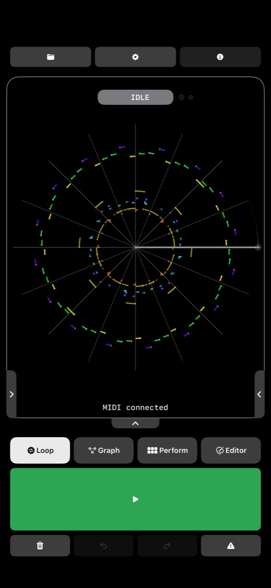 Midilo's circular MIDI loop view with colorful notes